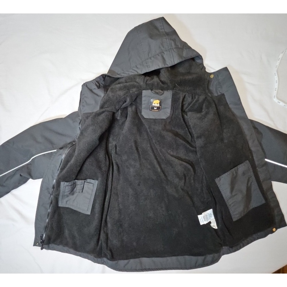 Berne Coastline Black Nylon Hooded Zip Up Fleece Lined Jacket Youth Kids Medium - Picture 7 of 9